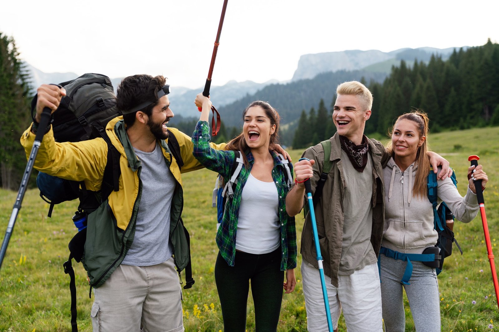 Trekkers with backpacks on a Himalayan trail